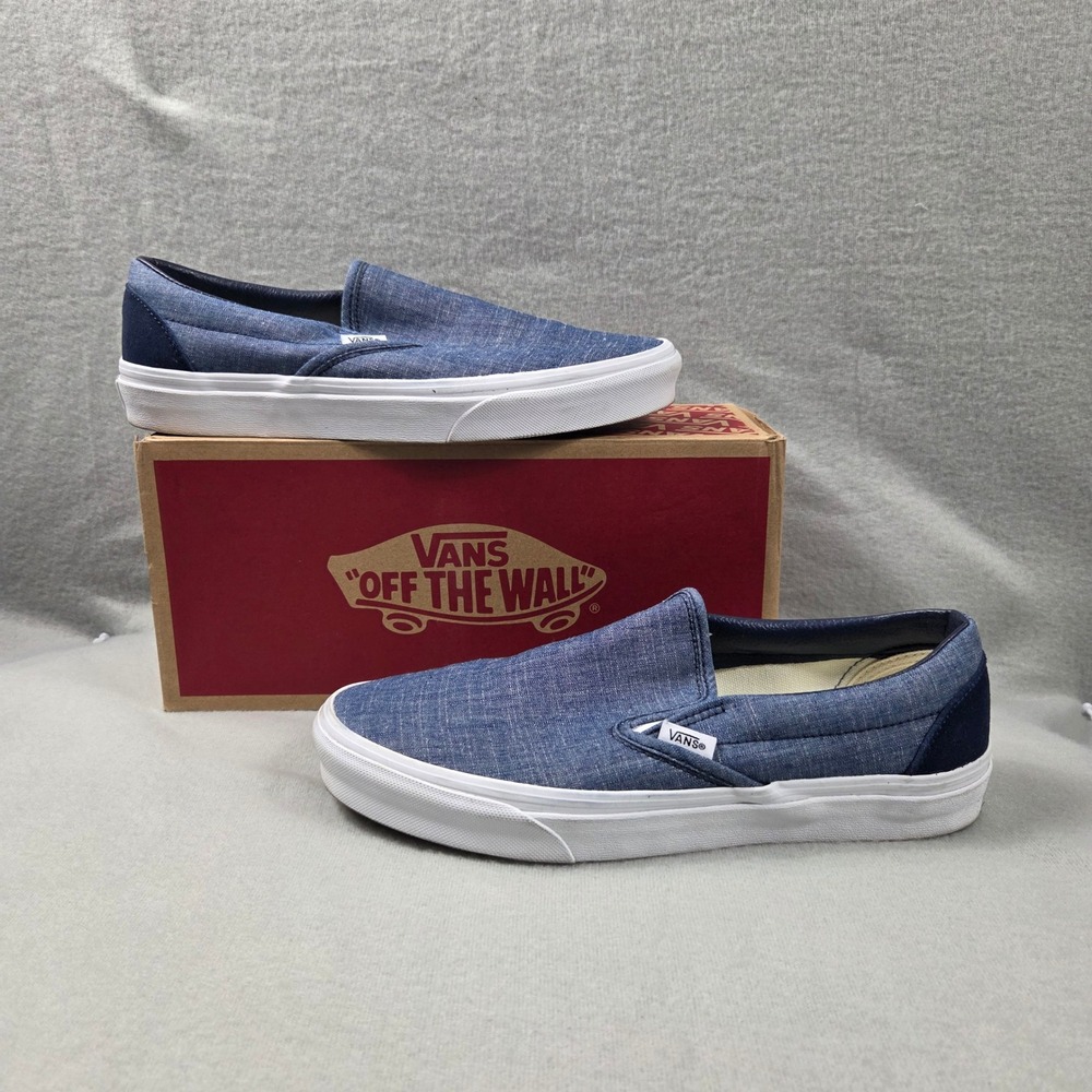 Vans Classic Slip-On Shoes Women 10 Blue Excellent Chambray Canvas Sneakers